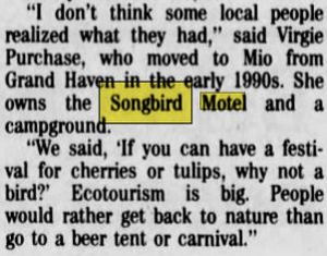 Shaynes Place Motel & Cabins (Songbird Motel) - Jan 1996 Article (newer photo)